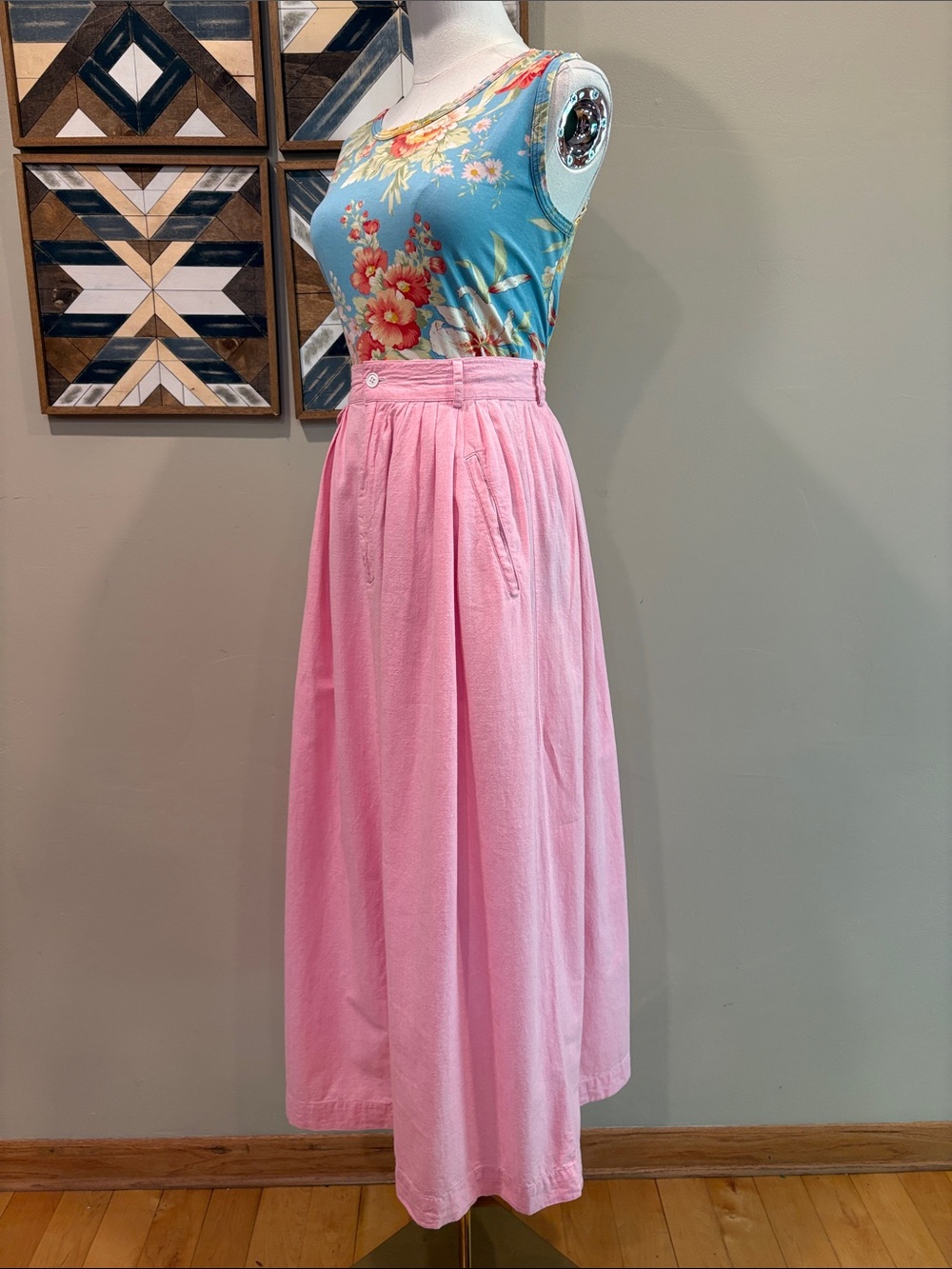 Vintage Ralph Lauren Blue Label Pink Cotton Pleated Maxi Skirt size 4 *As-Is* - Picture 4 of 16